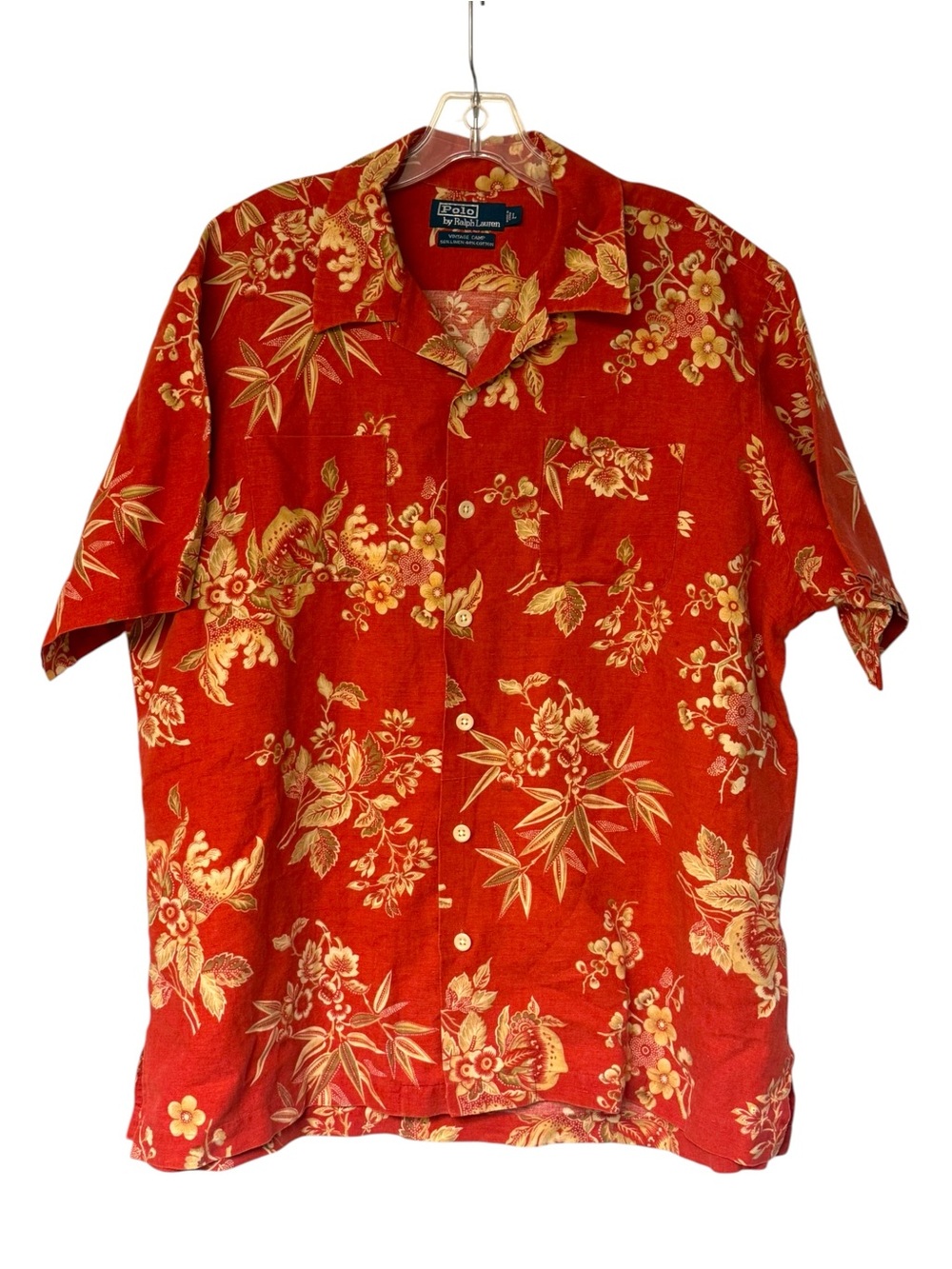 Vintage Polo Ralph Lauren Mens Camp Shirt Linen Blend Sz Large Hawaiian
